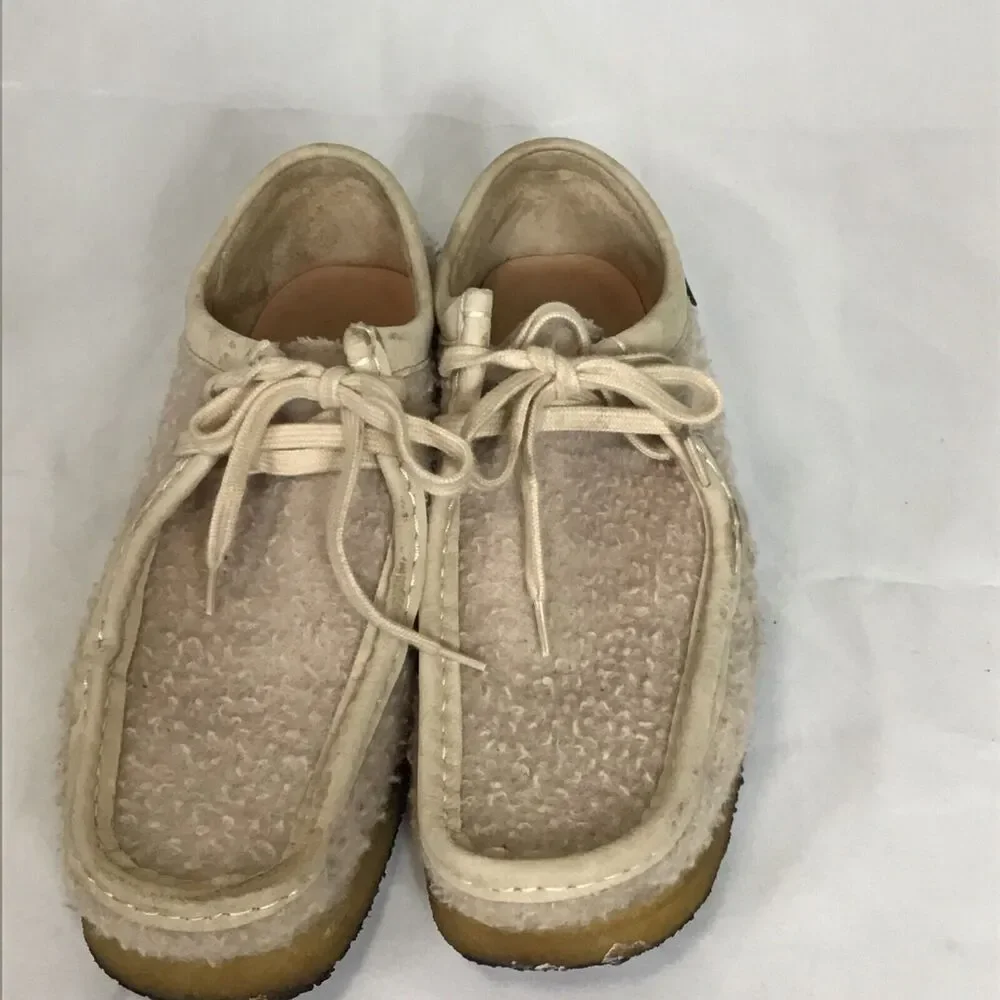Clarks x Aime Leon Dore Mens Wallabee Shoes Sz.8.5 Beige Wool Casetino Comfort